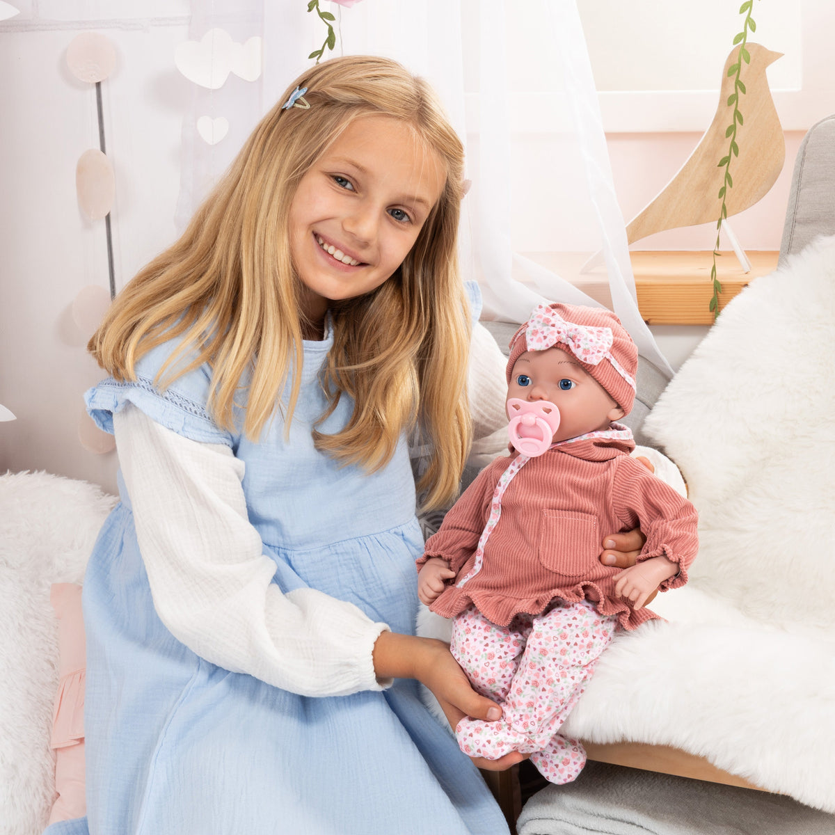 Reborn dúkka 38cm Dökkbleik föt