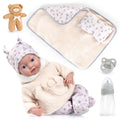 Reborn dúkka 38cm beige föt og teppi