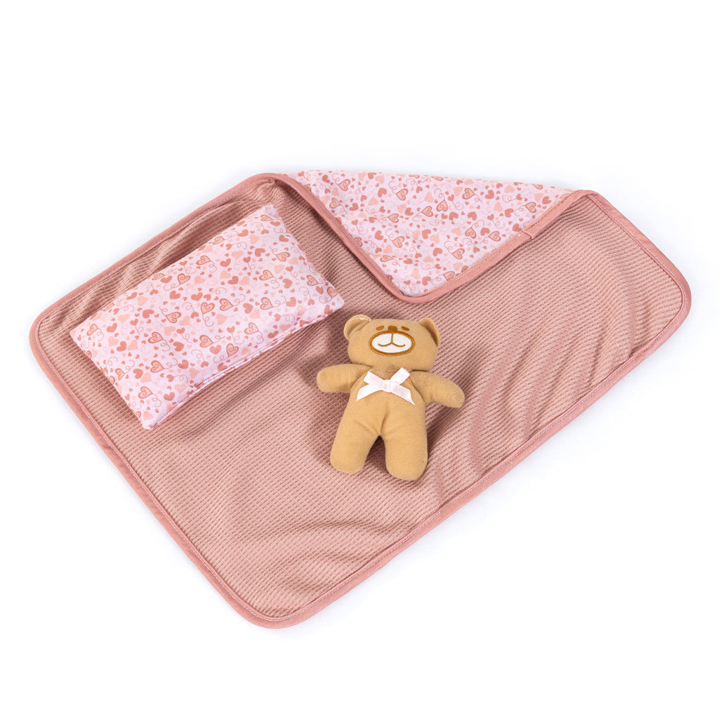 Reborn dúkka 38cm bleik föt og teppi