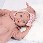 Reborn dúkka 38cm bleik föt og teppi
