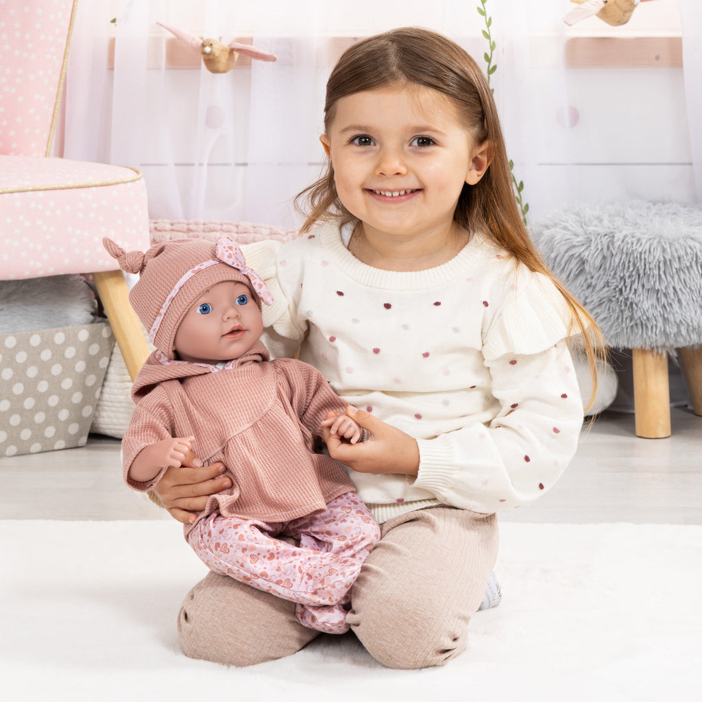 Reborn dúkka 38cm bleik föt og teppi