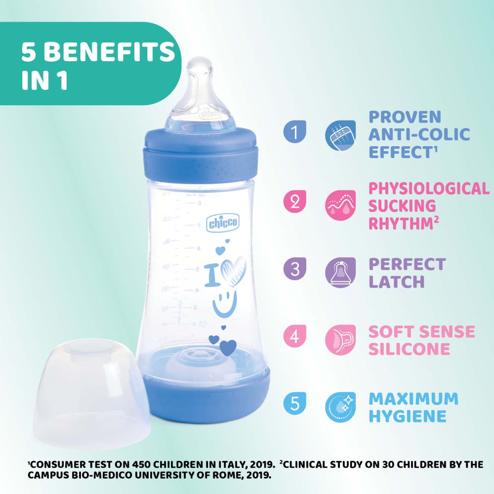 Chicco Perfect5 240ml peli XO blár