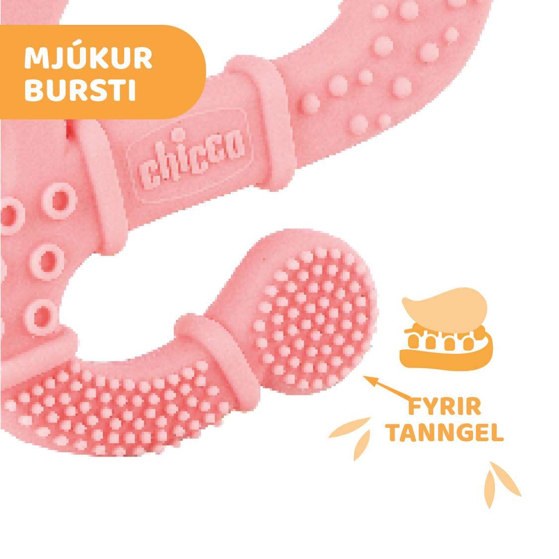 Chicco tannhring silicone bleikur +2mán