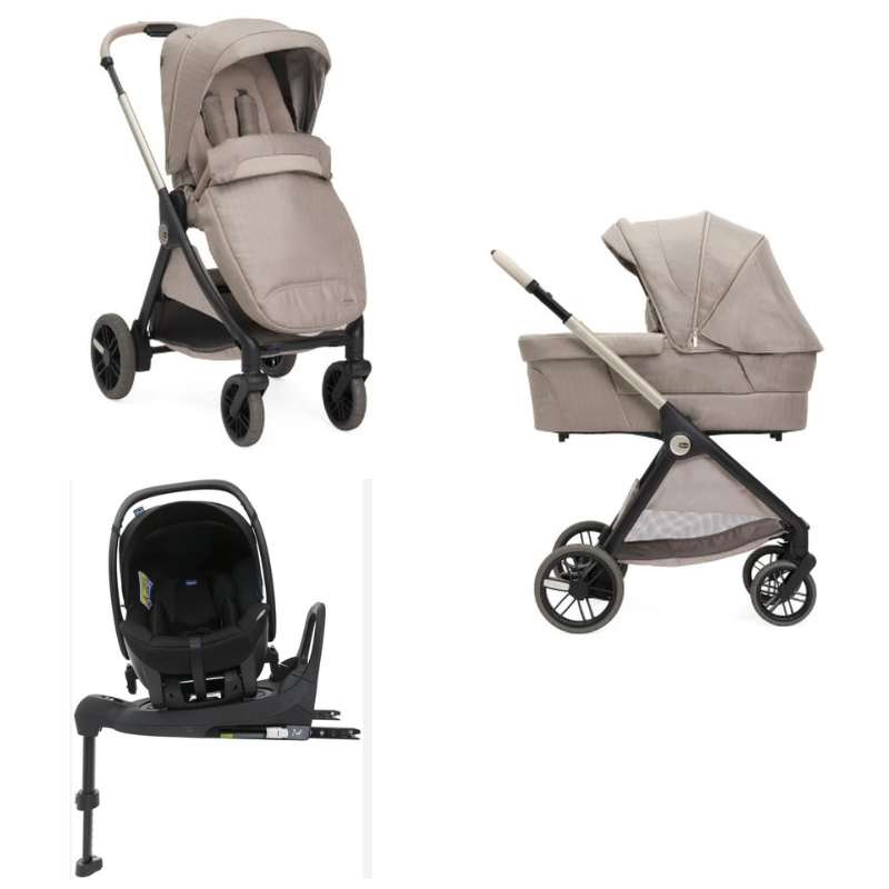 Chicco Bellagio Primo kerra með vagnstykki Como lake með Chicco Kory bílstól og 360 gráðu isofix base