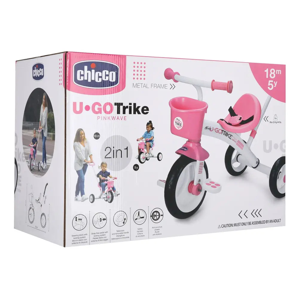 Chicco Þríhjól m/ foreldrastöng BLEIKT