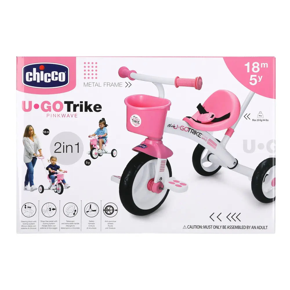 Chicco Þríhjól m/ foreldrastöng BLEIKT