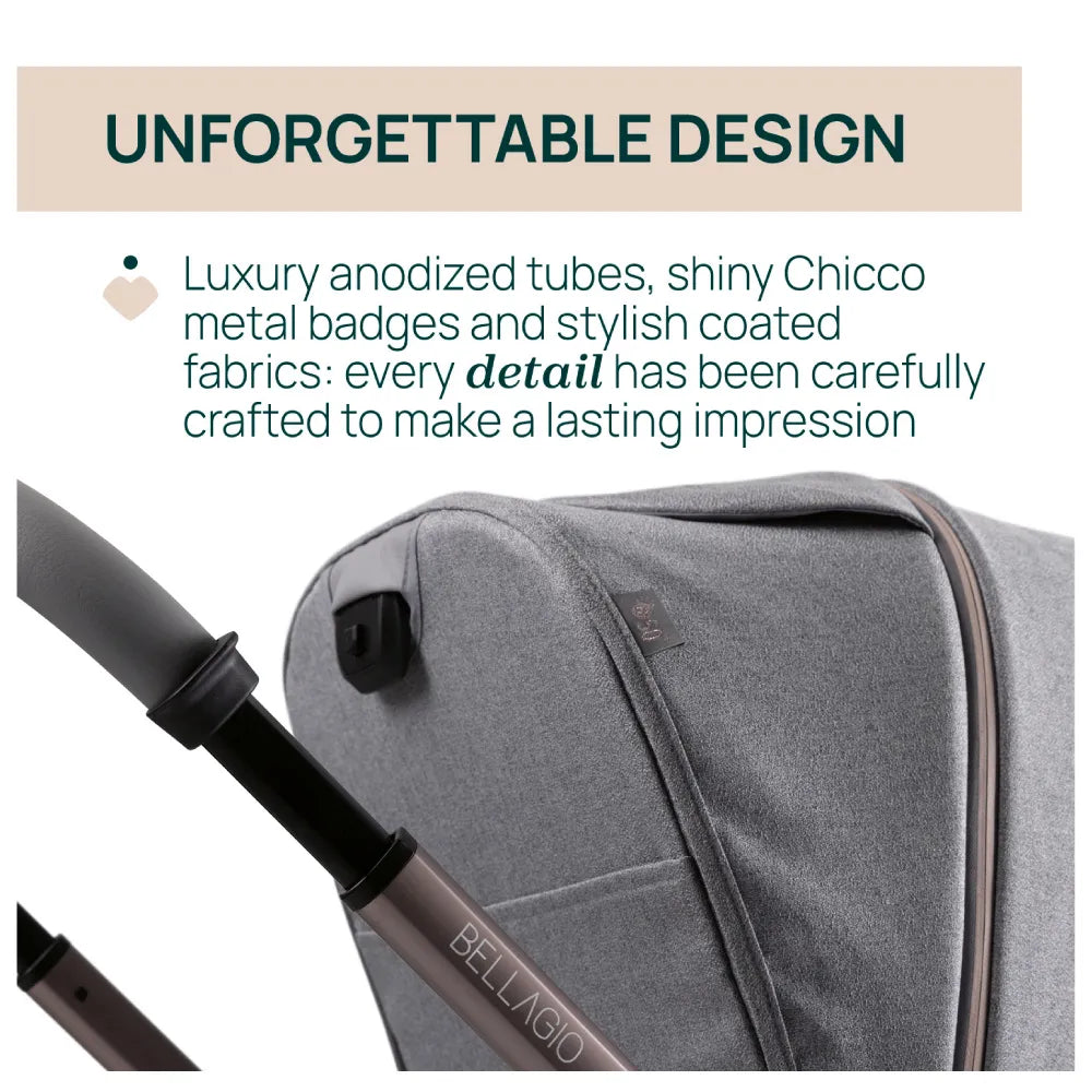 Chicco Bellagio kerra  með vagnstykki Svört 0-22kg - First recline bílstóll og 360 isofix base